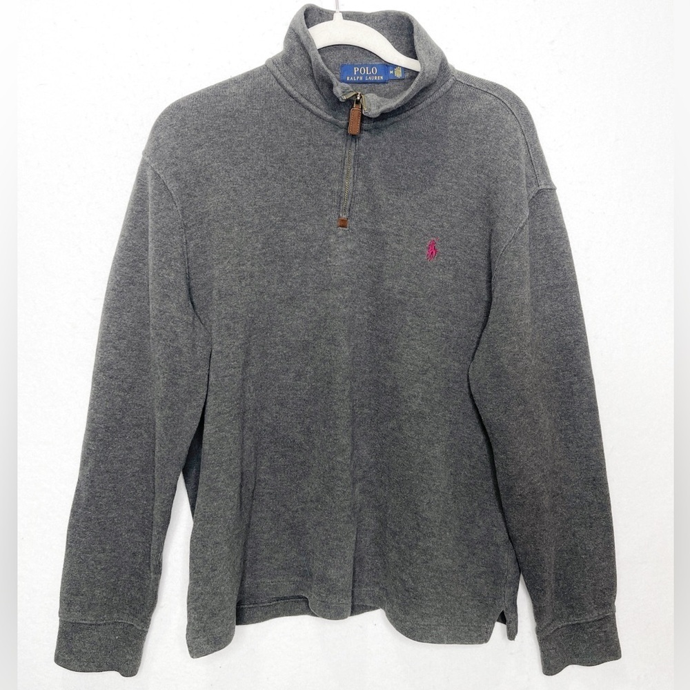 Polo Ralph Lauren Gray 1/4 Zip Sweater Embroidered Logo 100% cotton Medium